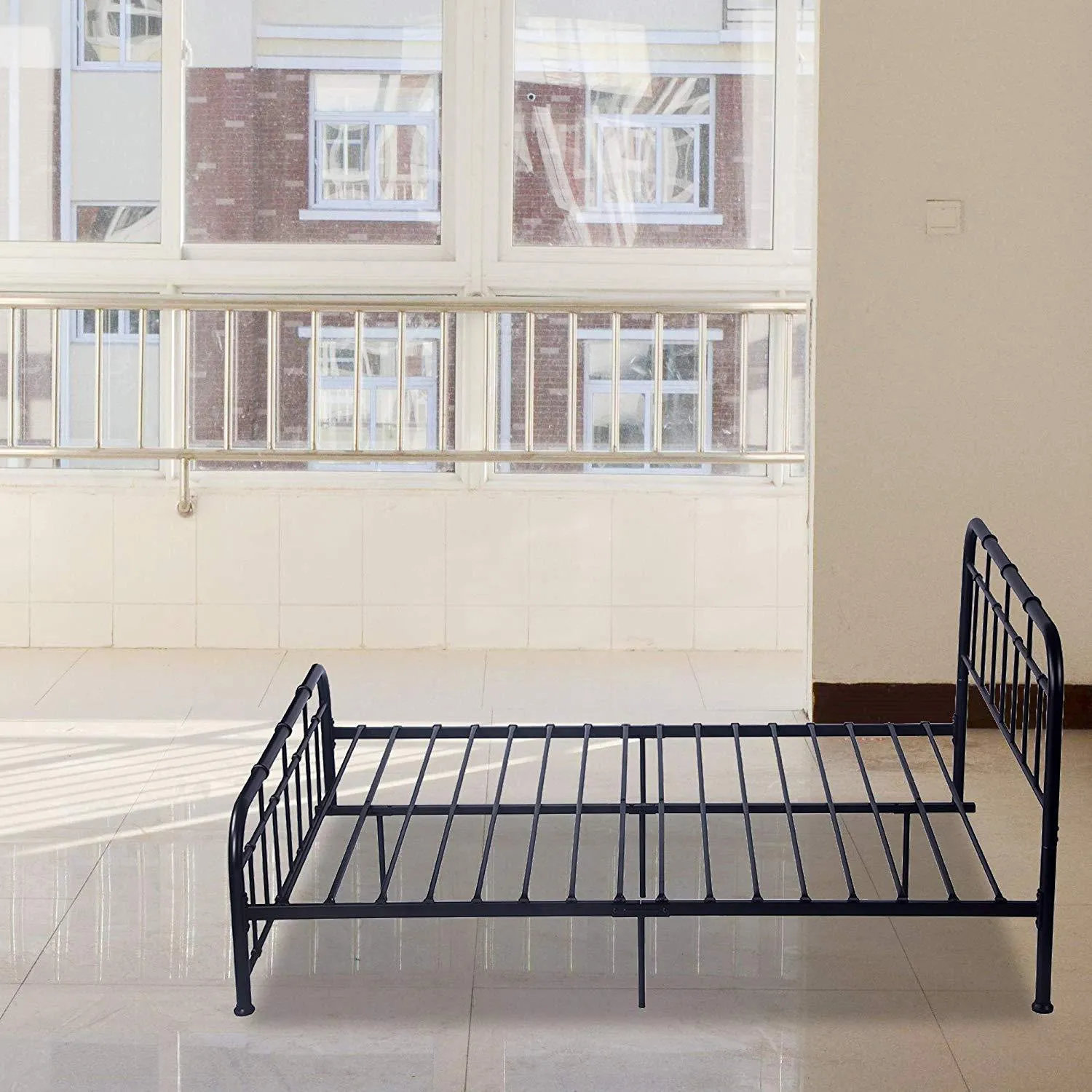 60" Queen Size Contemporary 9-Legs Stable Metal Bed Frame, Black Look