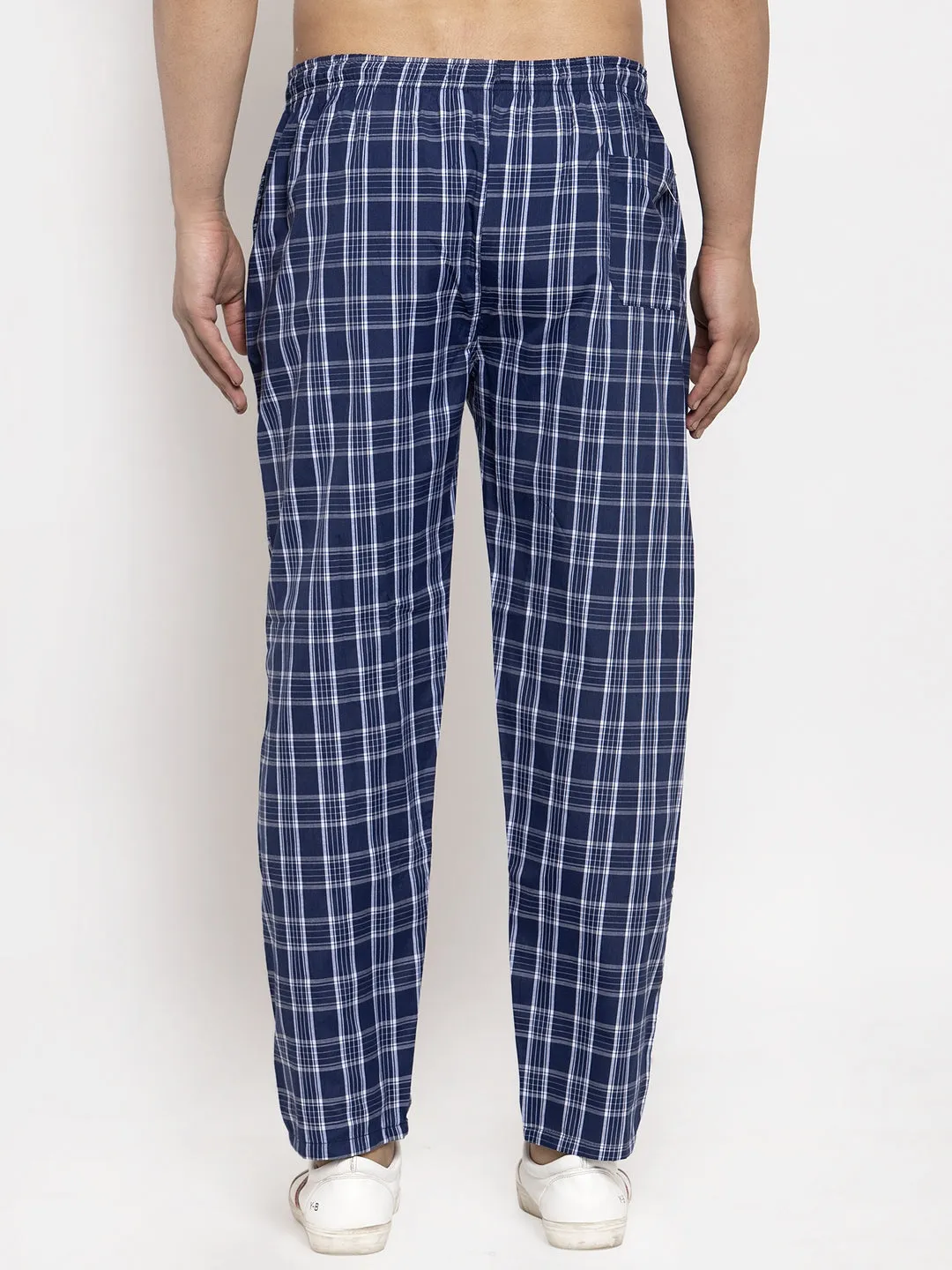 Men's Blue Checked Cotton Track Pants ( JOG 013Blue ) - Jainish