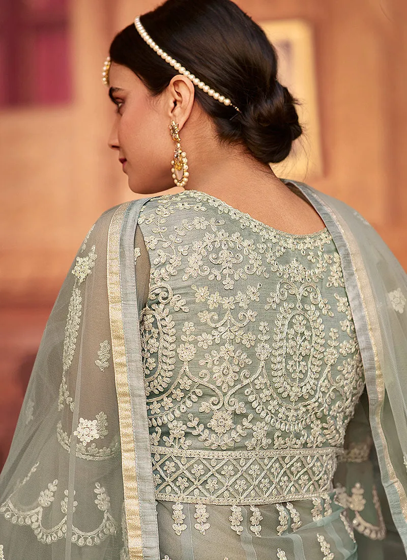 Teal Blue Embroidered Designer Gharara Suit